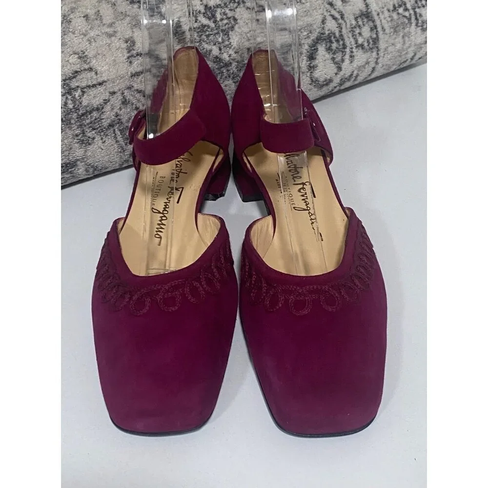Salvatore Ferragamo Suede D'orsay in Rasberry Size 7